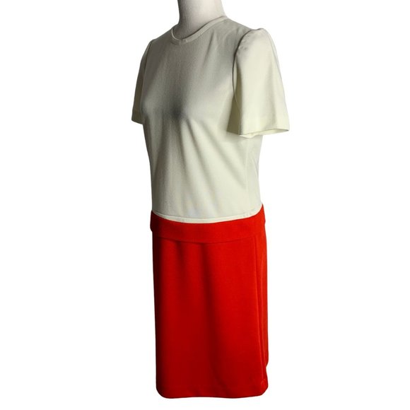 Vintage Leslie Fay Dropped Waist Shift Dress 8 White Red Short Sleeve Zipper - Picture 3 of 6